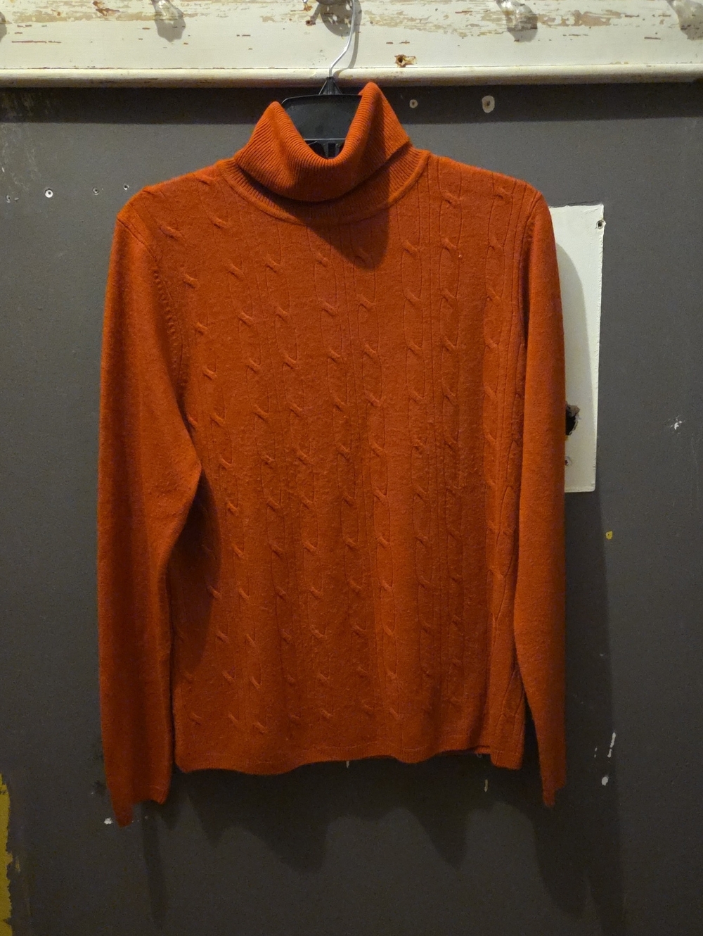 Van Heusen Rust Orange Cable Knit Turtleneck Sweater